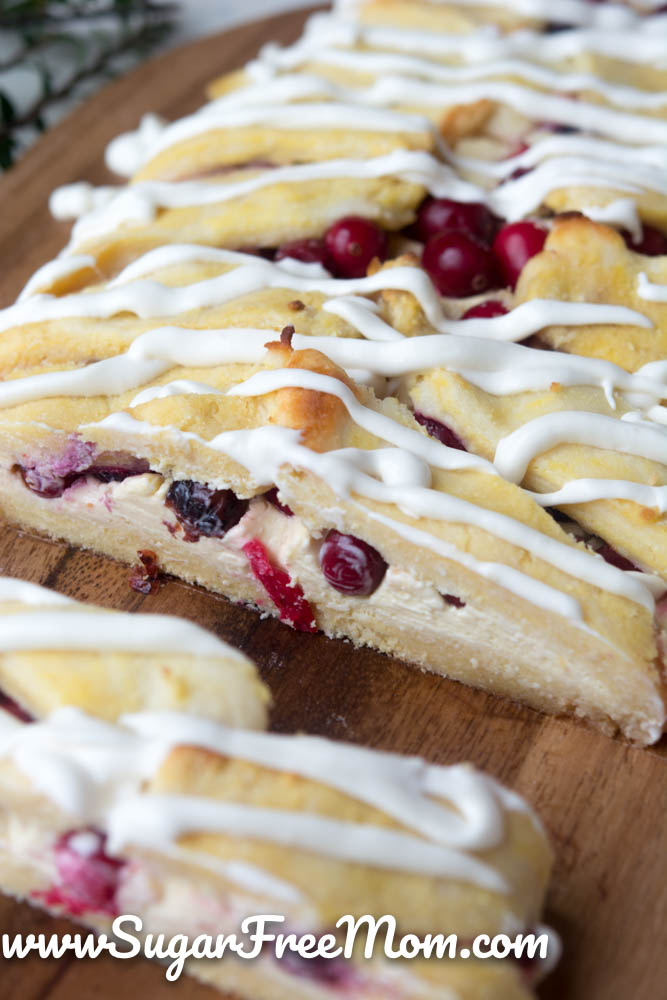 This is Low Carb Keto Cranberry Cream Cheese Danish is sugar free, gluten free, and made with  an easy fathead dough recipe that is almond flour free!