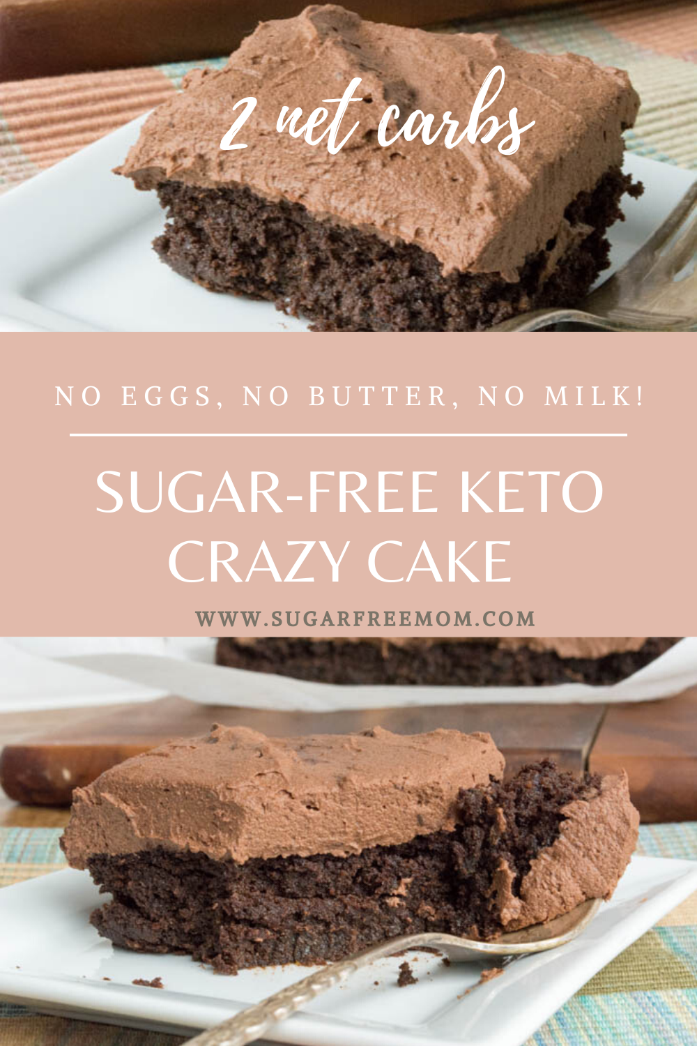 This easy Sugar Free Low Carb Chocolate Crazy Cake is Egg Free, Dairy Free, Nut Free, Grain Free, and Gluten Free! Just 2 g net carbs!