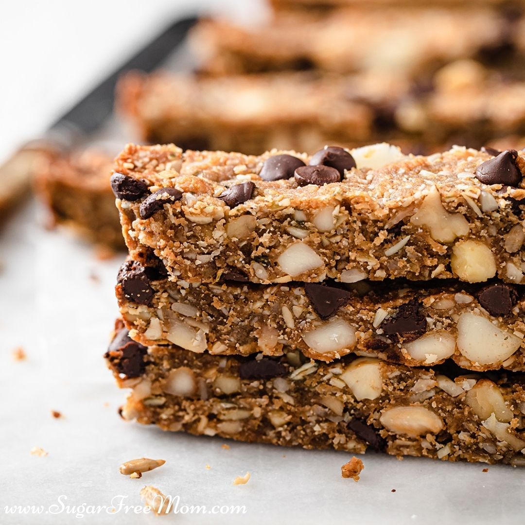 These easy keto granola bars are perfect for a snack or breakfast anytime! With the most wholesome ingredients, good fats from nuts and seeds, these sugar-free snack bars have 8 grams of protein and just 5 grams net carbs. 