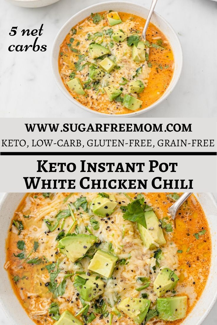 This delicious Keto White Chicken Chili can be made in the Instant Pot in 20 minutes or slow cooker if your prefer. Perfect for a busy weeknight and a favorite for the whole family! 